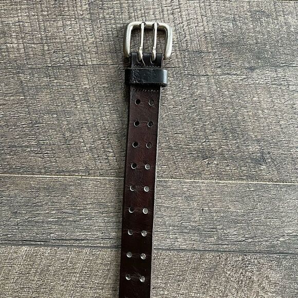 Brown Leather Belt with silver Buckle. 37 inches. - Picture 1 of 7